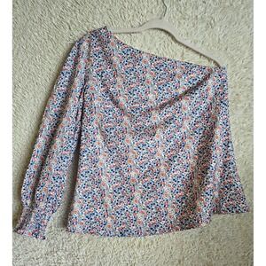 Pink Lily Off-Shoulder Floral Smocked Long Sleeve Chiffon Blouse S